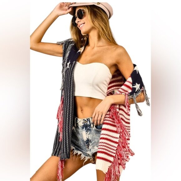 American Flag Fringe Edge knit Vests - Picture 3 of 6